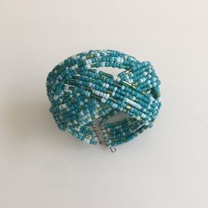 Beaded Braided Cuff Bracelet Blue Great Accessory!